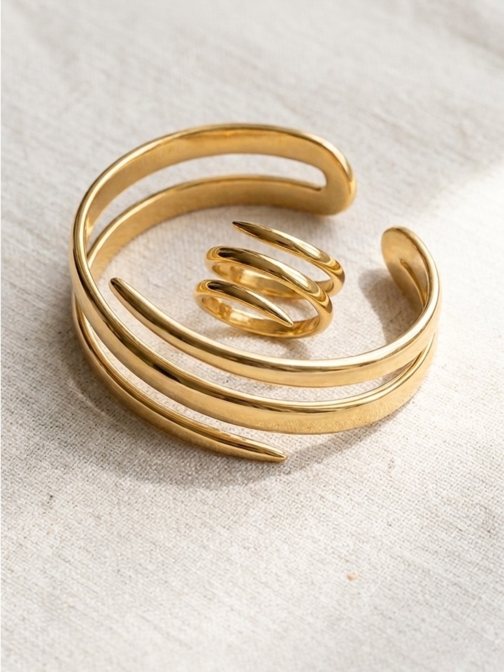 ❤️ Jewelry Set Gold Open Cuff Bracelet and ring Women's Jewelry Minimalist